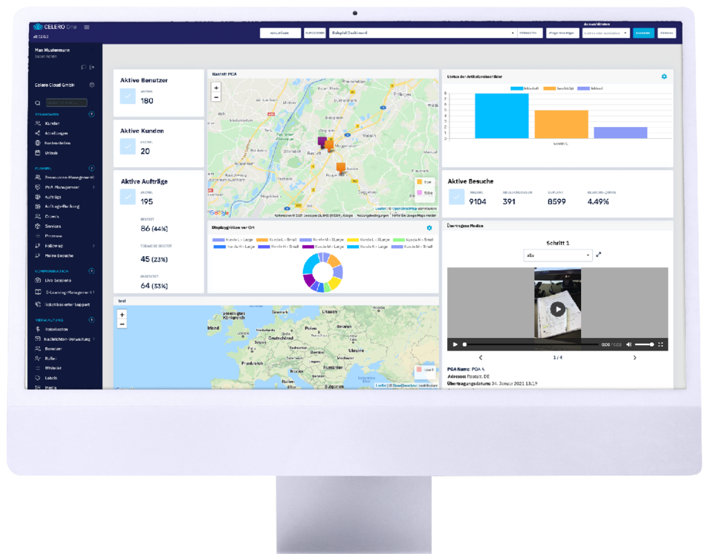 Über das Dashboard der Celero One Desktop App haben Sie Ihr Projekt fest im Griff. Individuell festlegbare Charts geben Ihnen einen schnellen Überblick.